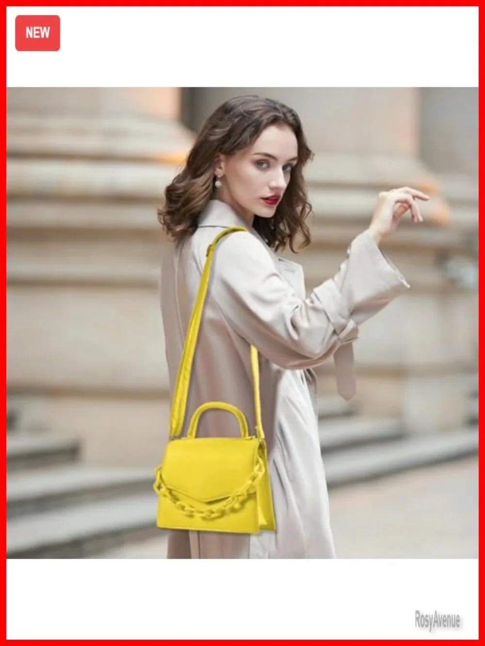Top Handle Satchel Purse Set with Detachable Acrylic Chain Crossbody Bag